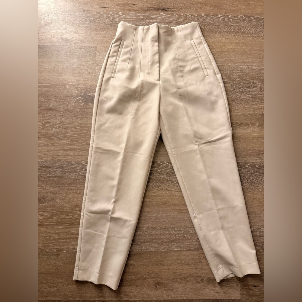 Zara Beige High-Waist Tailored Trousers